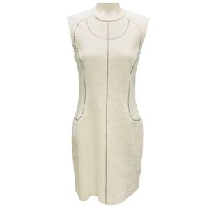 3.1 PHILLIP LIM IVORY / BLACK STITCHING SLEEVELESS TWEED SHEATH DRESS